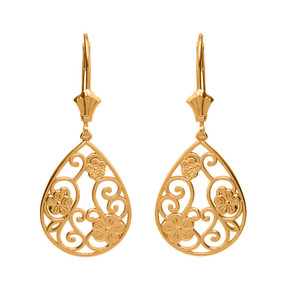 Filigree Teardrop Floral Drop Earring Set(Available in Yellow/Rose/White Gold)