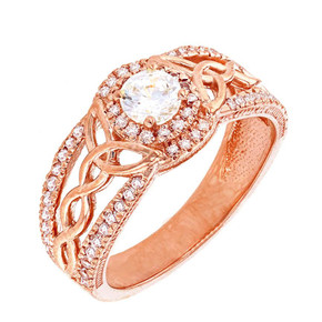 Rose Gold Diamond Ring with Diamond Center Stone