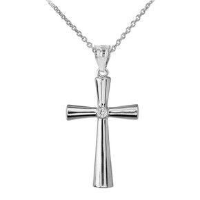 Elegant Sterling Silver Diamond Cross Pendant
