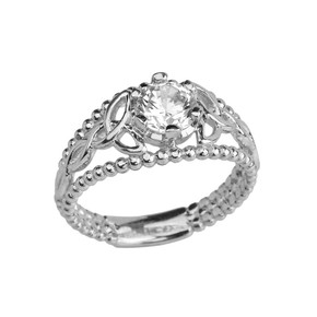 Sterling Silver Clear C.Z Beaded Celtic Trinity Knot Engagement/Promise Ring