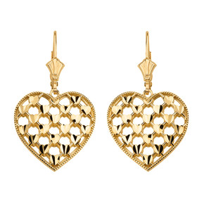 Double Layered Woven Hearts Filigree Heart Shaped  Drop Earring Set(Available in Yellow/Rose/White Gold)