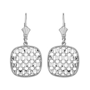 Sterling Silver Double Layered Woven Hearts Filigree Squared Shape  Drop Earring Set