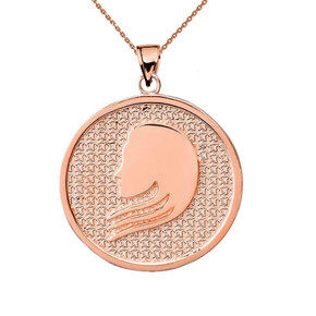 Rose Gold Virgo Zodiac Disc Pendant Necklace