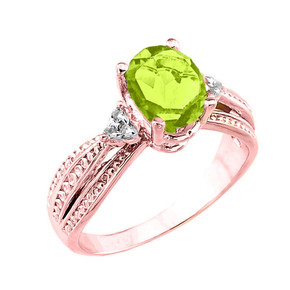 Rose Gold Genuine Peridot and Diamond Engagement Proposal Ring