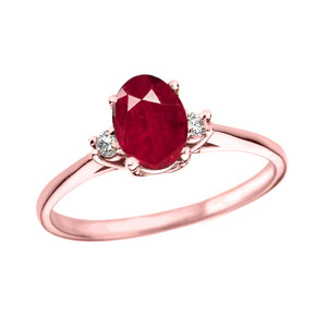 Rose Gold Oval Ruby and Diamond Engagement Proposal Ring