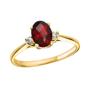 Yellow Gold Oval Genuine Garnet and Diamond Engagement Proposal Ring