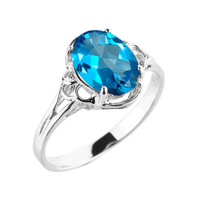 White Gold Genuine Blue Topaz Gemstone Ring