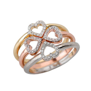 Gold Dainty Diamond Heart Stackable Infinity Ring