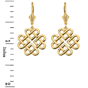 Solid Yellow Gold Woven Celtic Hearts Drop Earring Set