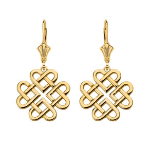 Solid Yellow Gold Woven Celtic Hearts Drop Earring Set