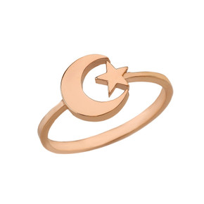 Rose Gold Islam Crescent Moon & Star Ring Rose Gold Islam Crescent Moon & Star Ring
