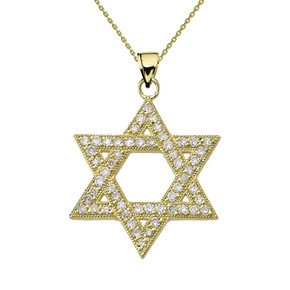 Yellow Gold Diamond Jewish Star of David Pendant Necklace