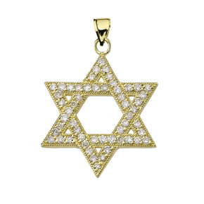 Yellow Gold Diamond Jewish Star of David Pendant Necklace