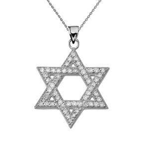 White Gold Diamond Jewish Star of David Pendant Necklace