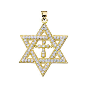 Yellow Gold Judaeo-Christian Pendant Necklace ( 1.4" )