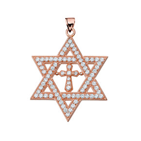 Rose Gold Judaeo-Christian Pendant Necklace ( 1.4" )