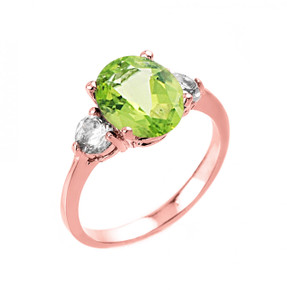 Gold Genuine Peridot and White Topaz Gemstone Engagement Ring (Available in Yellow Gold / Rose Gold / White Gold)
