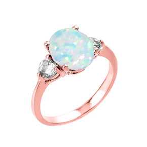 Gold Simulated Opal (LCO) and White Topaz Gemstone Engagement Ring (Available in Yellow Gold / Rose Gold / White Gold)