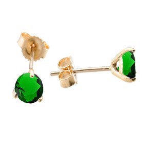 Martini Stud Earrings Yellow Gold with ( LCE ) Emerald