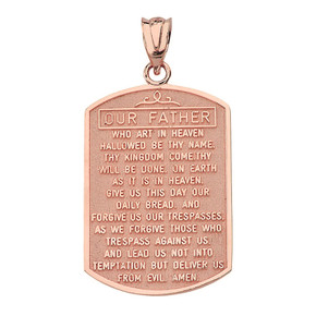 Solid Rose Gold Our Father Prayer Pendant Necklace