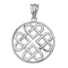 .925 Sterling Silver Woven Celtic Hearts Circle Pendant Necklace