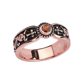 Rose Gold Garnet Side Way Cross Vintage Solitaire Wedding Band/Ring