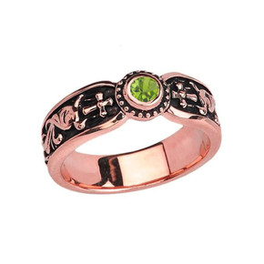 Rose Gold Peridot Side Way Cross Vintage Solitaire Wedding Band/Ring