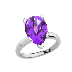 White Gold Pear Shape Amethyst Engagement/Proposal Solitaire Ring