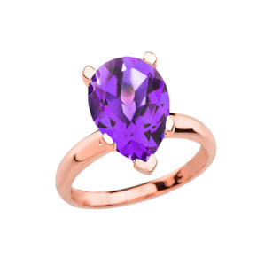 Rose Gold Pear Shape Amethyst Engagement/Proposal Solitaire Ring