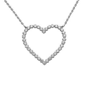 Two-Sided Statement Beaded Heart Necklace in 14k White Gold