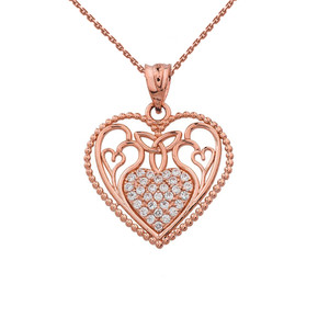 Heart Pendant With Trinity Knot and Filigree Hearts Design in Rose Gold