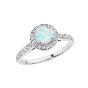 White Gold Diamond and Opal (LCOP) Engagement/Proposal Ring