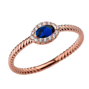 Rose Gold  Sapphire & Diamond Solid Rope Ring