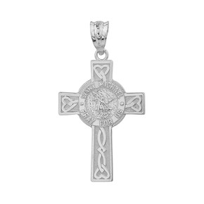 Sterling Silver Saint Michael Pray For Us Celtic Cross Pendant Necklace