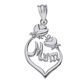 Solid White Gold Rose Buds Flower Heart Mum Mother's Pendant