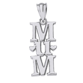 Sterling Silver Vertical Heart Text Mum Pendant Necklace