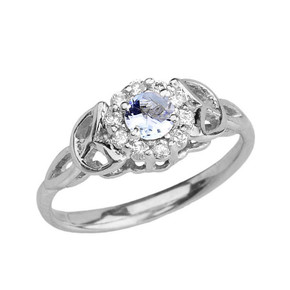 White Gold  Diamond and Aquamarine  Engagement/Promise Ring