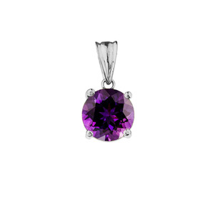 10K White Gold February Birthstone Amethyst (LCAM) Pendant Necklace