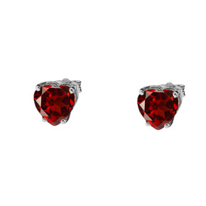 10K White Gold Heart January Birthstone Garnet (LCG) Earrings