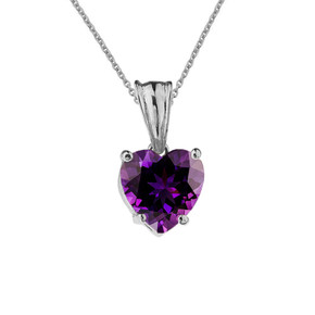 10K White Gold Heart February Birthstone Amethyst (LCAM) Pendant Necklace