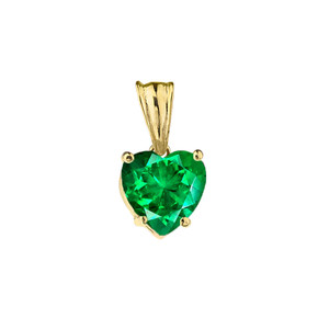10K Yellow Gold Heart May Birthstone Emerald  (LCE) Pendant Necklace