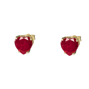 10K Yellow Gold Heart July Birthstone Ruby (LCR) Earrings