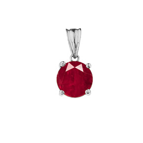 10K White Gold July Birthstone Ruby (LCR)  Pendant Necklace