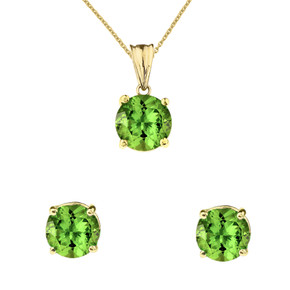 10K Yellow Gold  August Birthstone Peridot (LCP) Pendant Necklace & Earring Set