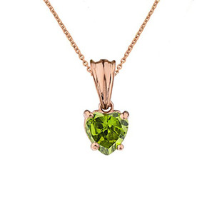 10K Rose Gold Heart  August Birthstone Peridot (LCP) Pendant Necklace
