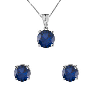 10K White Gold  September Birthstone Sapphire (LCS) Pendant Necklace & Earring Set