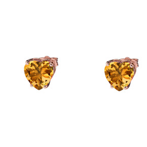 10K Rose Gold Heart November Birthstone Citrine (LCC) Earrings