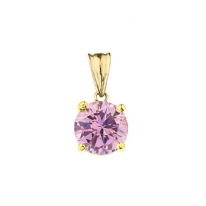 10K Yellow Gold  October Birthstone Pink Cubic Zirconia  (LCPZ)  Pendant Necklace