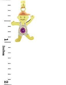 Tri Tone Gold Boy Birthstone Charm w/ CZ Light Amethyst