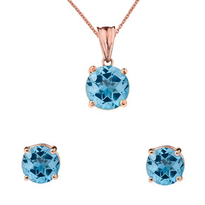 10K Rose Gold December Birthstone Blue Topaz (LCBT) Pendant Necklace & Earring Set